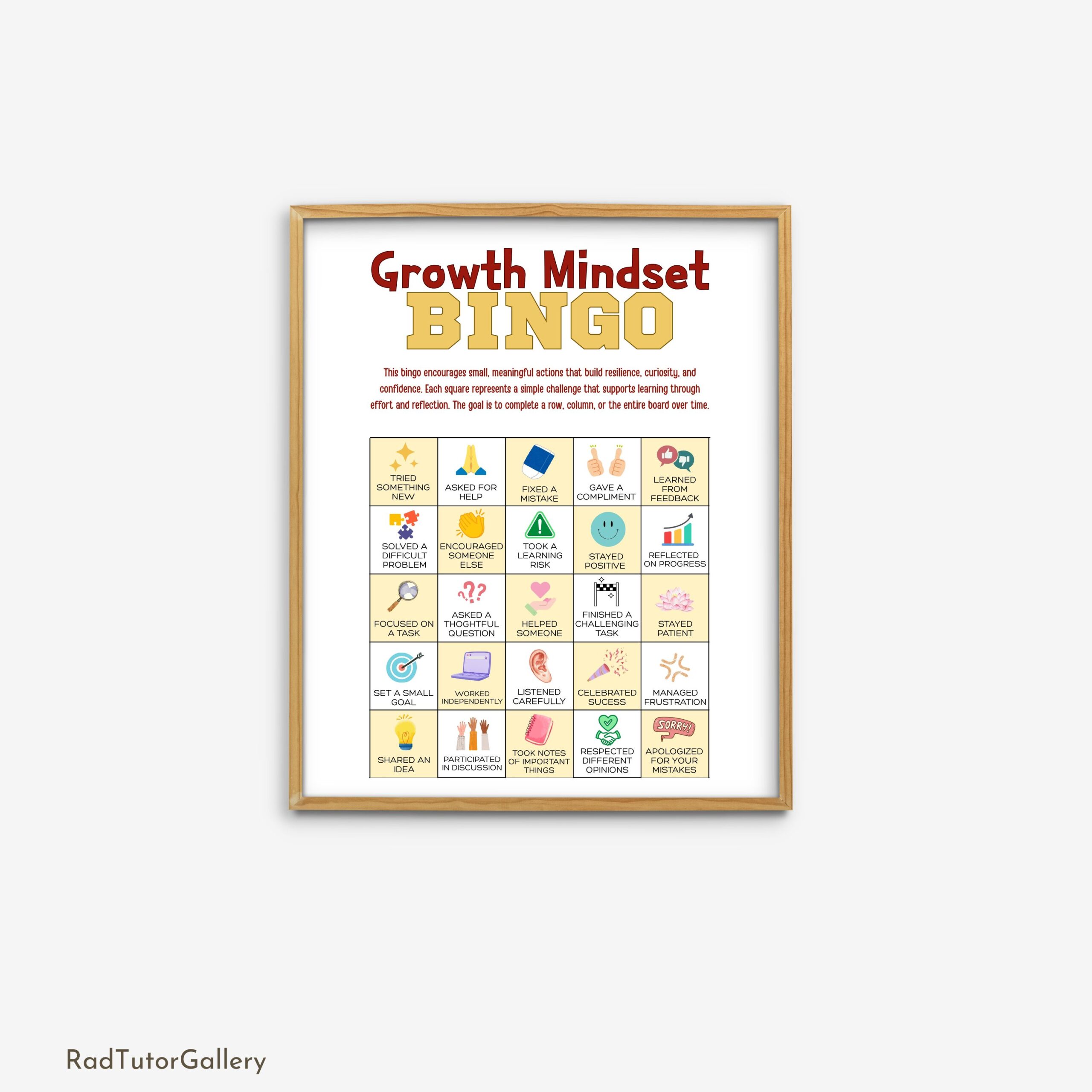 Growth Mindset Bingo Print