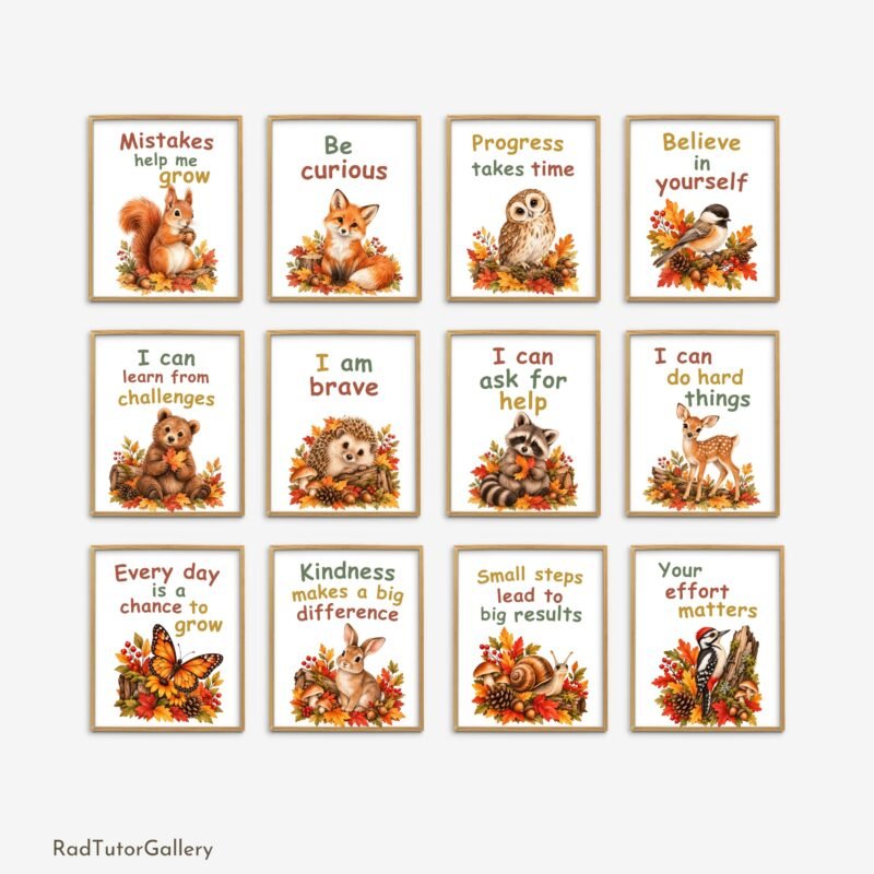 Woodland Animals Set | Growth Mindset Printable Classroom Posters | Autumn Animals Fall Classroom Decor