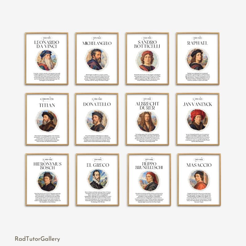 famous renaissance artists posters art classroom decor art printable