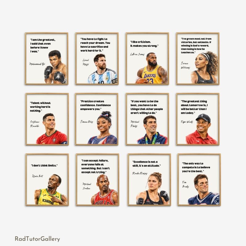 Famous Athletes Watercolor Set | Printable Classroom Posters | Sport Classroom Decor