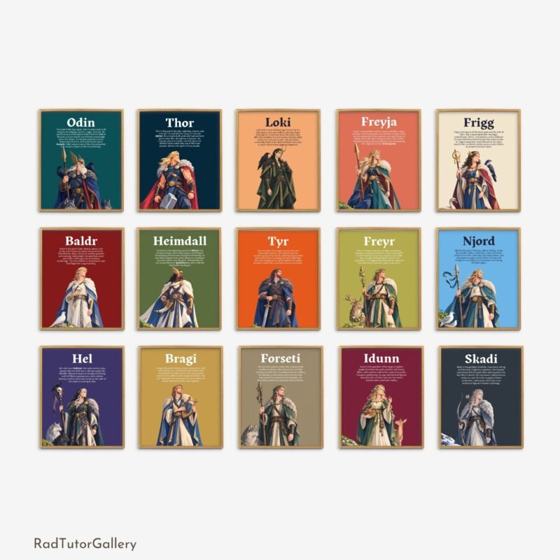 norse gods and goddesses viking mythology classroom posters