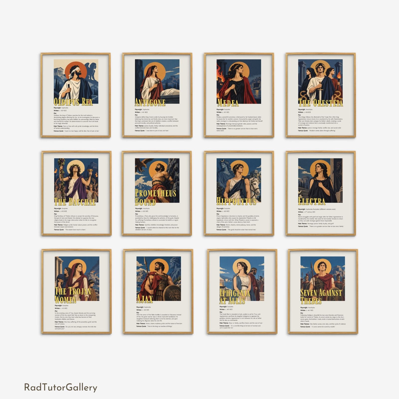 famous greek tragedies posters greek mythology theater drama class prints