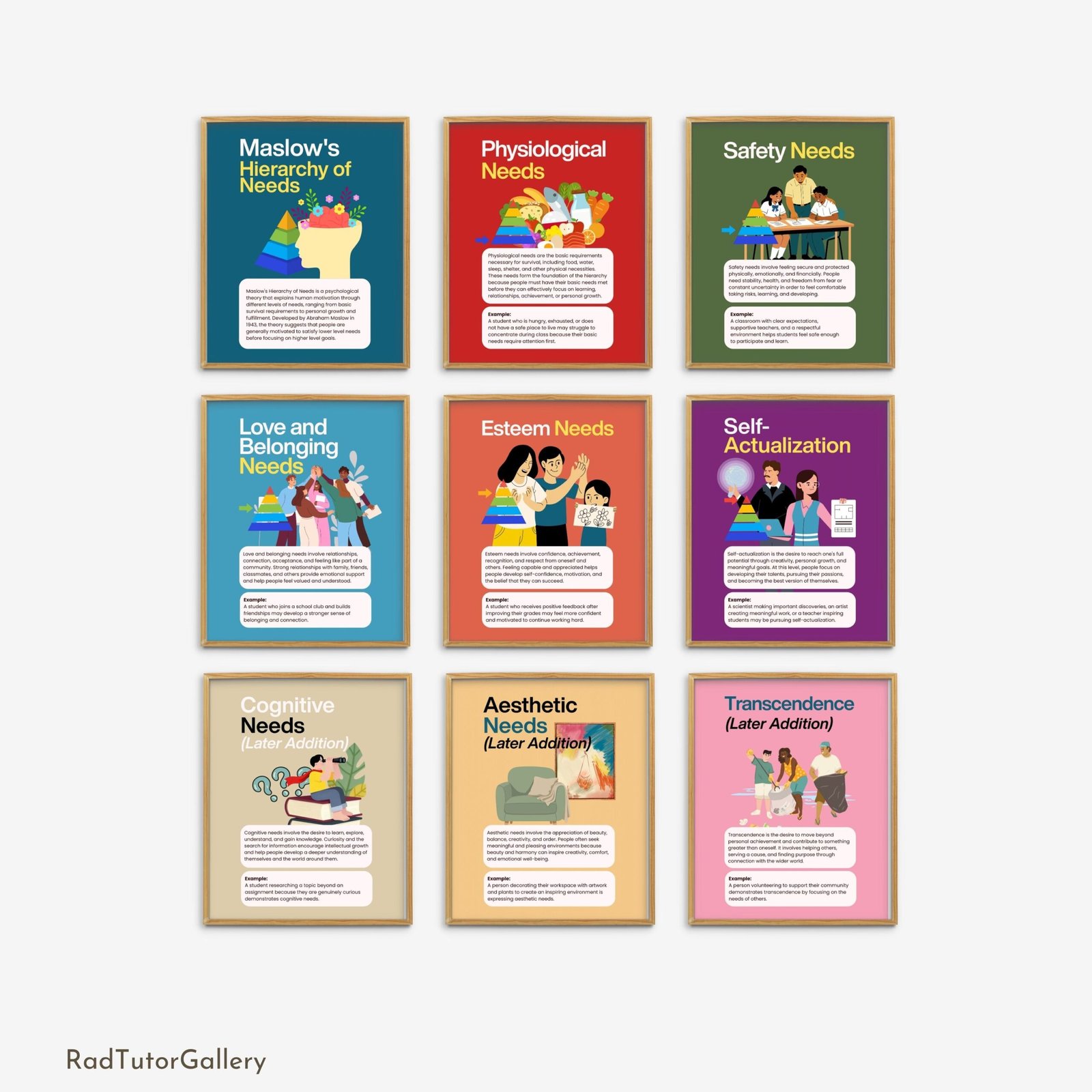 Maslow's hierarchy of needs prints, counseling room therapy wall decor, growth mindset posters
