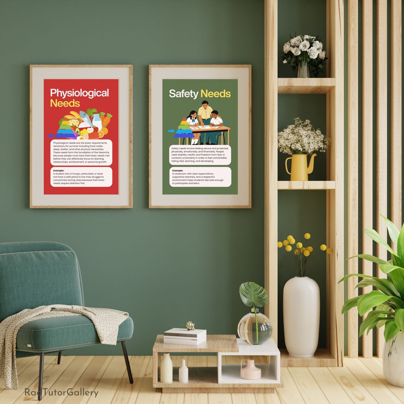 Maslow's hierarchy of needs prints, counseling room therapy wall decor, growth mindset posters