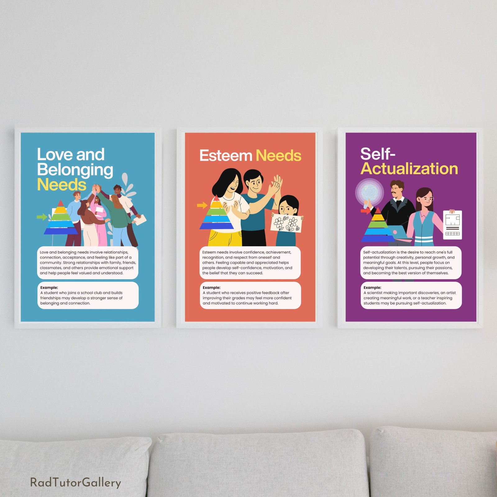 Maslow's hierarchy of needs prints, counseling room therapy wall decor, growth mindset posters